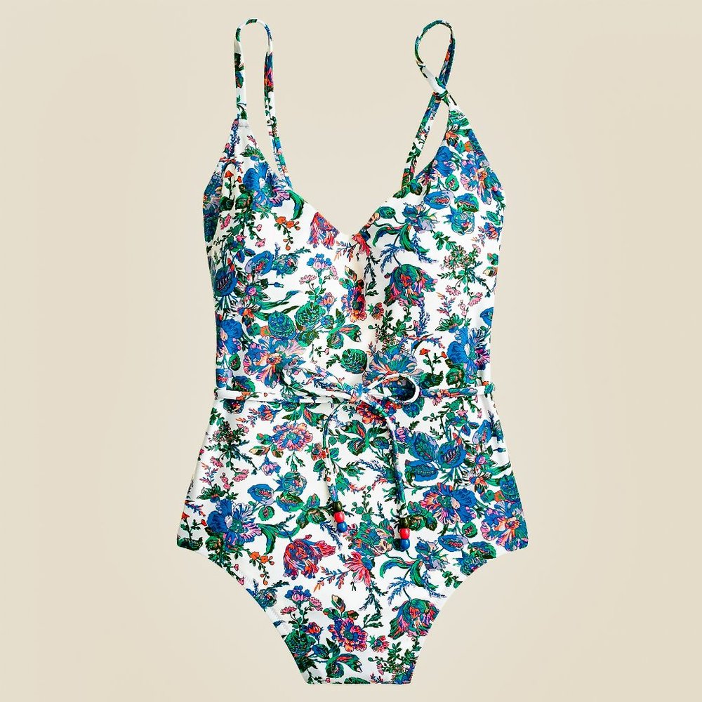 🌱🌷🍃J. Crew Eco Rounded V-neck One-piece in English Garden Plus 24 NWT $138